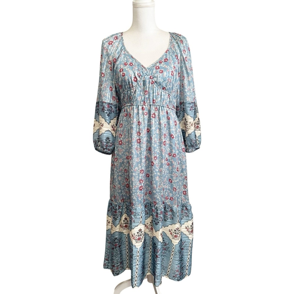 FRYE & Co Womens Midi Dress Boho Cottagcore Floral Size Medium M Long Sleeve